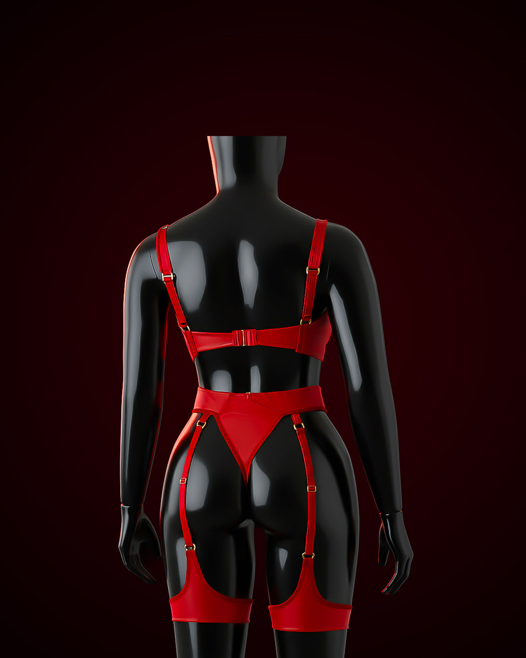 🔥 Fierce Desire Red Strappy Harness Lingerie Set