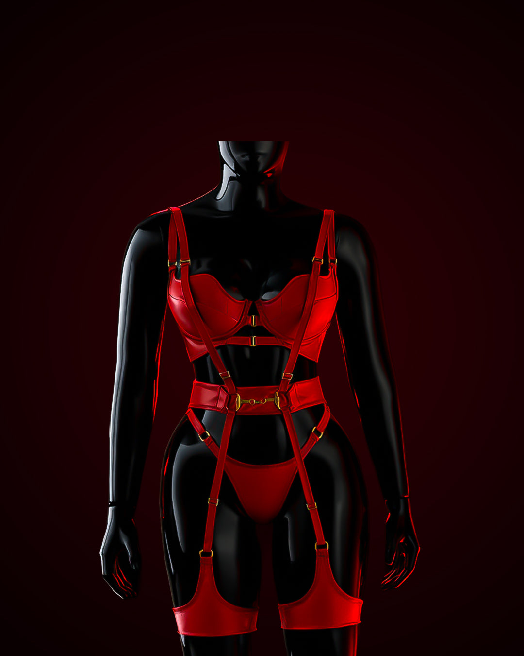 🔥 Fierce Desire Red Strappy Harness Lingerie Set