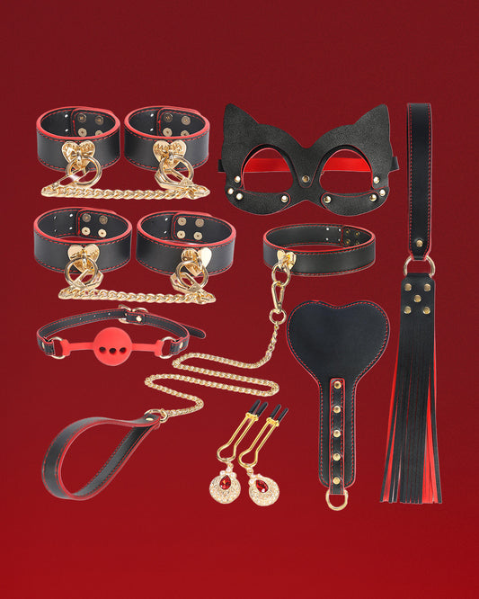 Luxury 8-Piece Genuine Leather Bondage Kit – Couples Restraint Set