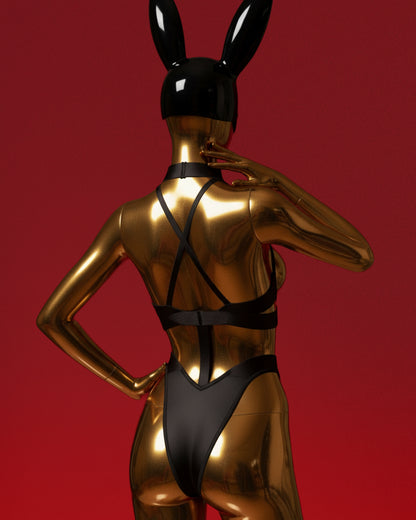 Obsidian Halo – Strap Halter Hollow Out Bodysuit