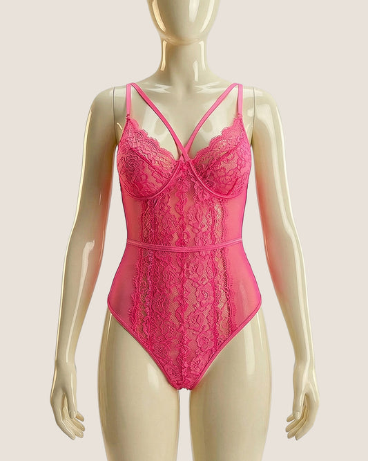 Rose Reverie – Eyelash Lace Teddy Bodysuit