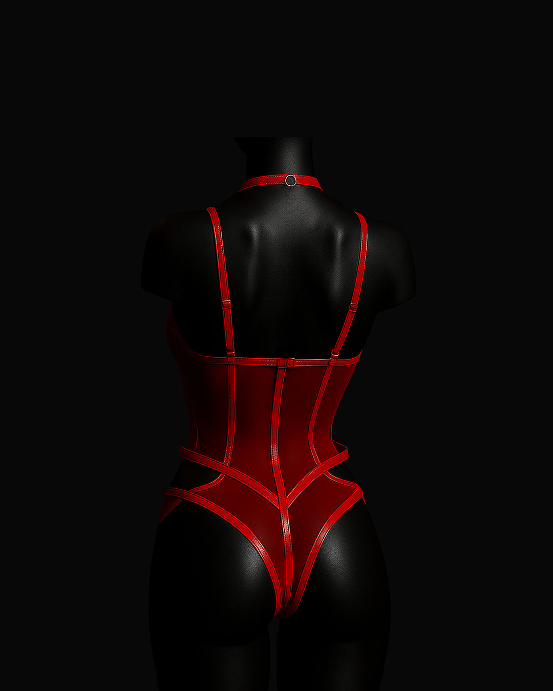 Crimson Enigma - Glossy PVC Bodysuit