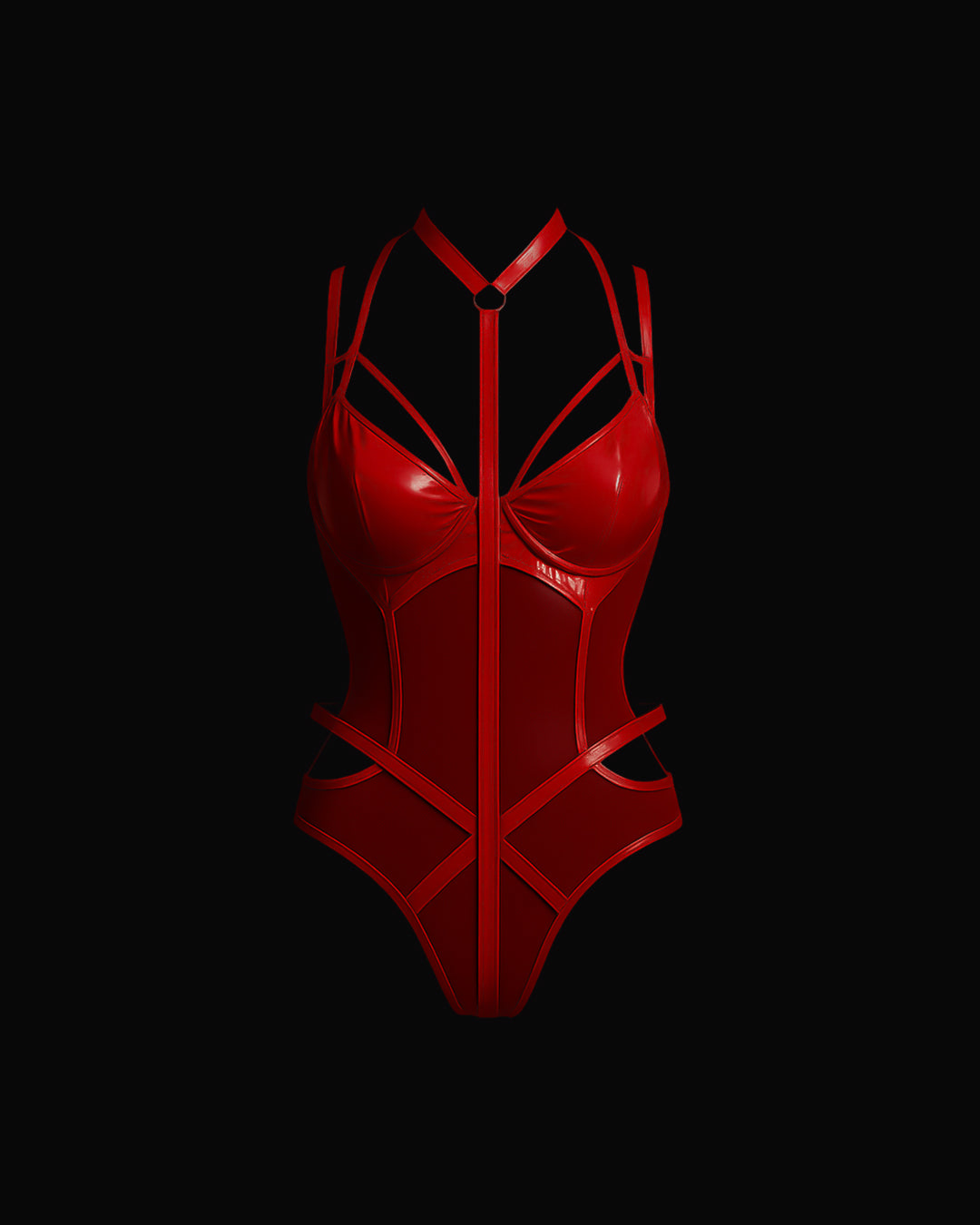 Crimson Enigma - Glossy PVC Bodysuit