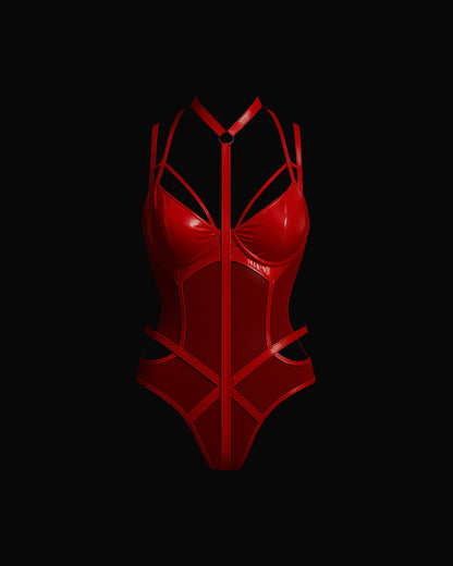 Crimson Enigma - Glossy PVC Bodysuit