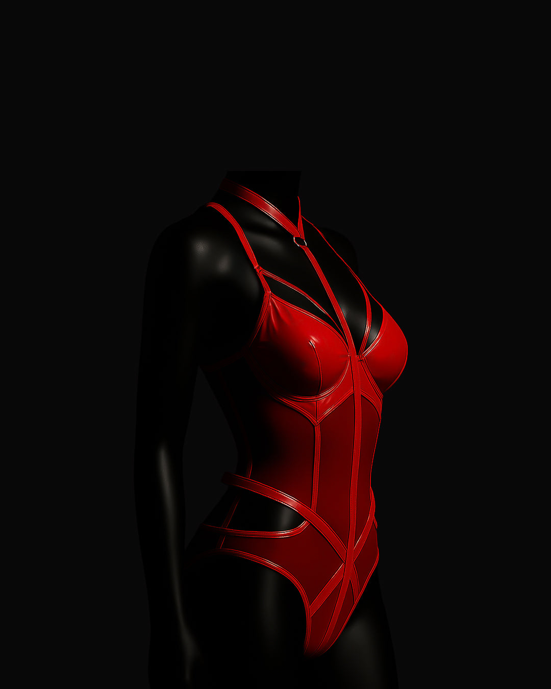 Crimson Enigma - Glossy PVC Bodysuit